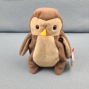 Vintage Beanie Baby Ty "Hoot" The Bird 1995 Brown Retired Rare With Tag Errors